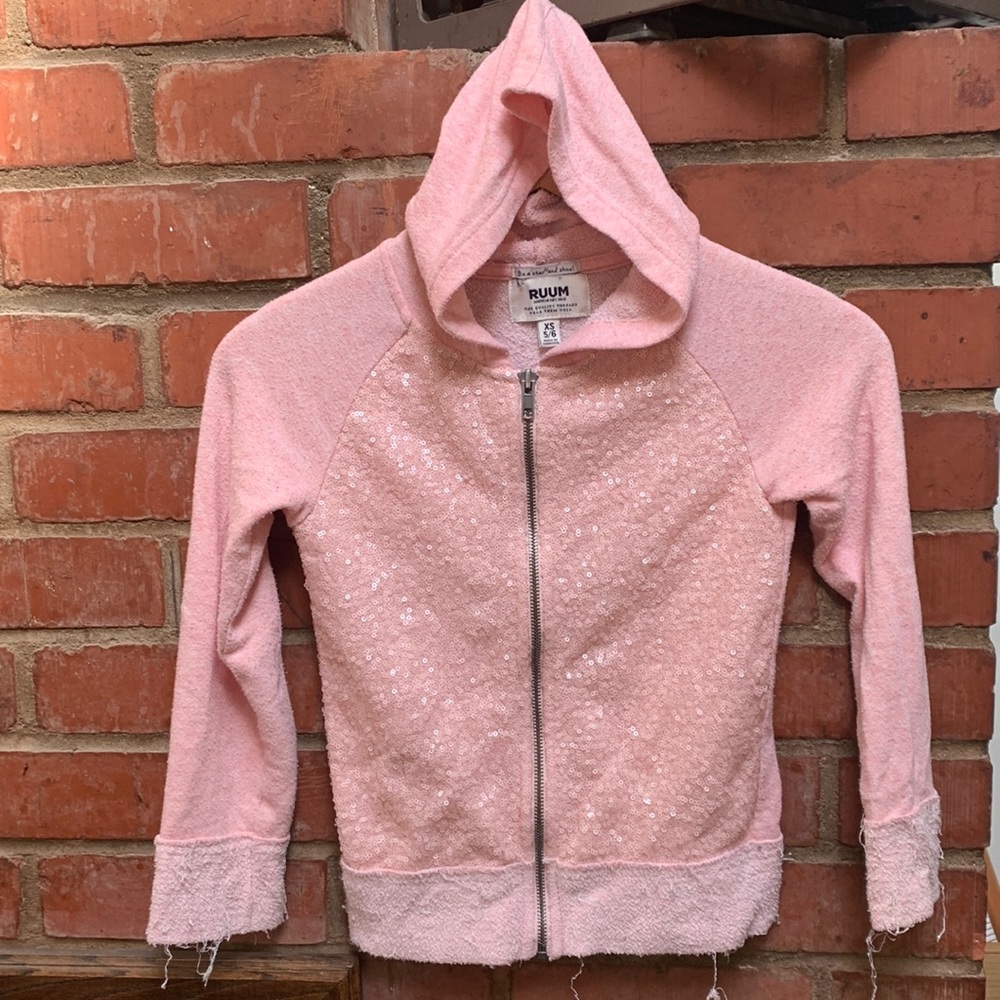 Ruum pink sequined full zip hoodie sweater